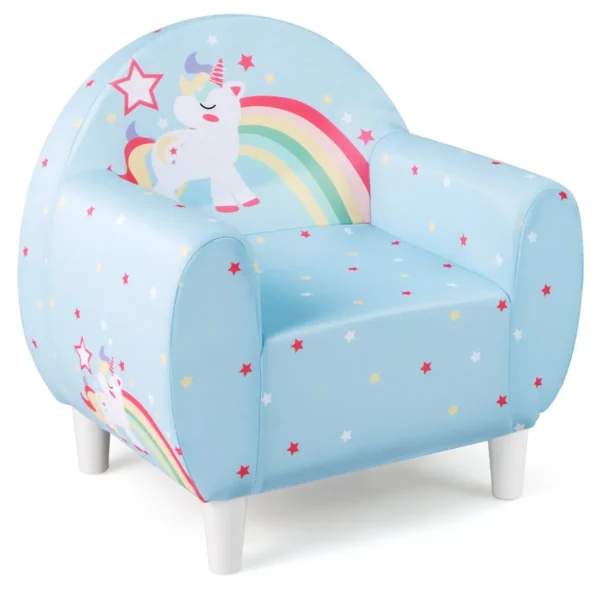 Gestoffeerde Fauteuil Met Ademende Spandexstof En Schuimvulling Met Hoge Dichtheid Kleurrijke Leesbank Met Eenhoornpatroon-Blauw