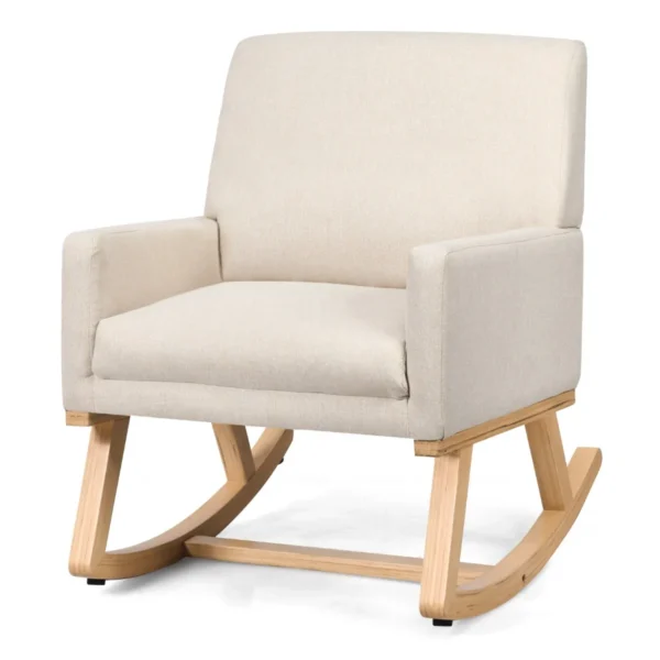 Gewatteerde Schommelstoel Relaxstoel Met Massief Houten Frame Moderne Vrijetijdsstoel Uit Het Midden Van De Eeuw Beige