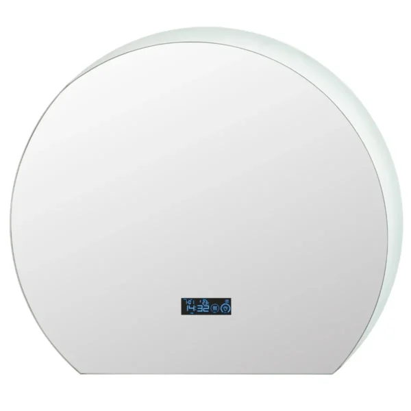 Halfronde Badkamerspiegel Ijdelheidsspiegel Met Variabele Intensiteit 3-Kleuren LED-Verlichting Geheugenfunctie Tijd- En Temperatuurweergave