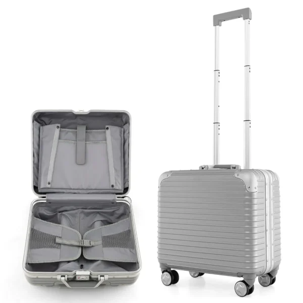 Handbagage Op Wieltjes Met TSA-Slot Lichtgewicht Hardschalige PC-Koffer Met Laptopvak Verstelbaar Handvat Zilver