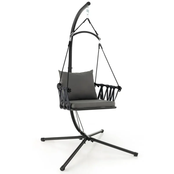 Hangende Schommelstoel Met Standaard Comfortabele Zit- En Rugkussens Roestvrij Metalen Frame En Geweven Rugleuning