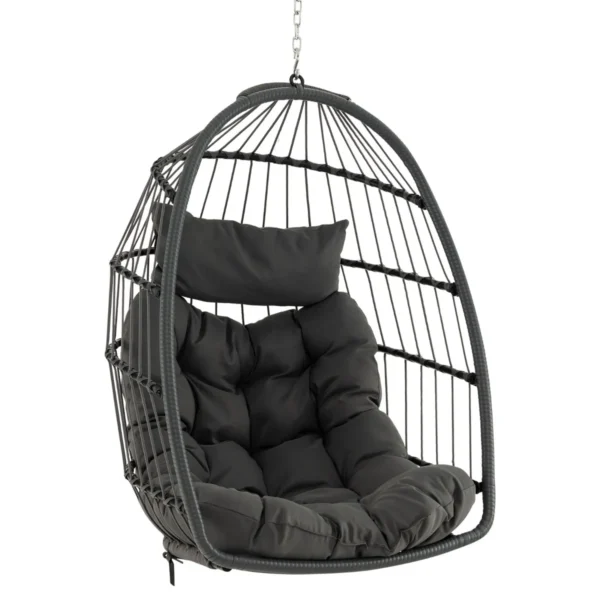 Hangstoel Opvouwbare Hangmand Met Hoofdkussen Zitkussen Hang Schommel Stoel Van PE-Rotan Voor Binnen Buiten Grijs