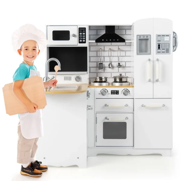 Hoekspeelkeuken Met Geluid Kinderkeuken Van Hout Incl Speelaccessoires Voor Kinderen Vanaf 3 Jaar Wit