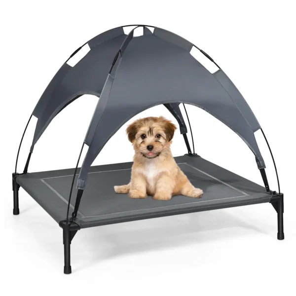 Hondenbed Met Luifel Hondenligstoel Tuin Huisdier Ligplaats Buiten Kattenligstoel Slaapplaats Huisdierenbed 90 X 81 X 86 Cm Grijs