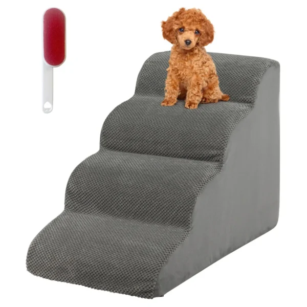 Hondentrap 4 Treden Antislip Hondentreden Van Schuim Huisdiertrap Voor Honden En Katten Afneembaar Wasbare Overtrek (Grijs)