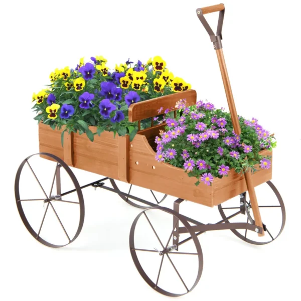 Houten Plantenbak Decoratieve Bloembak Met Wielen En 2 Secties Buitenplantenbak Voor Tuin En Terras Oranje