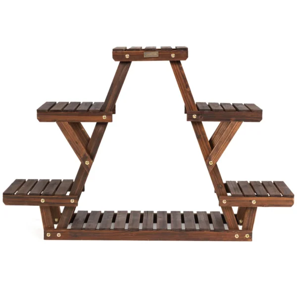 Houten Plantenstandaard Driehoekig Plantenrek Voor 6 Potten 99 X 25 X 64,5 Cm Bruin