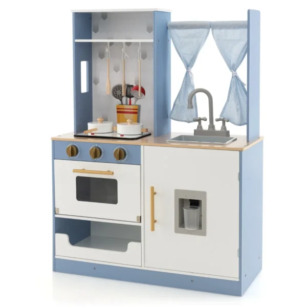 Houten Speelkeuken Voor Kinderen Gordijnen/Fornuis/Gootsteen/Oven/Waterdispenser/met Geluiden En Lichtjes Voor Kinderen Vanaf 3 Jaar