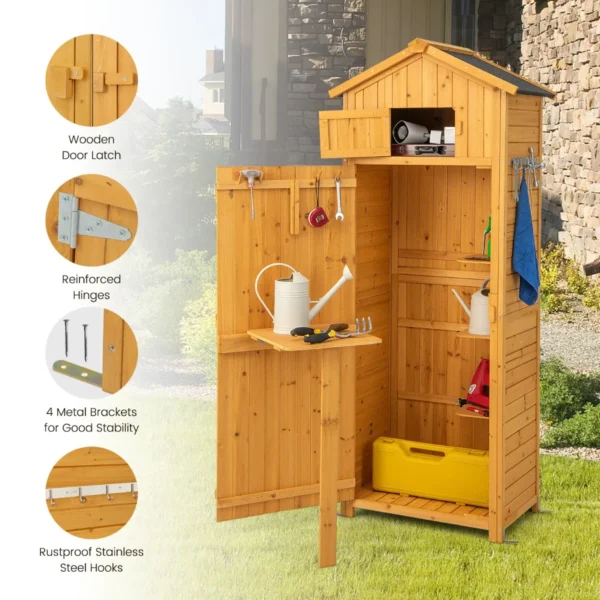 Houten Tuinkast Gereedschapsschuur Met Afsluitbare Deuren En Inklapbare Tafel Gereedschapskast Tuinschuur