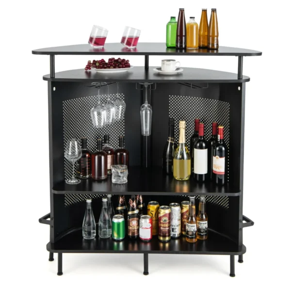 Huisbar 4-Tier Bartafel Met Planken En 3 Houders Voor Glazen Met Steel Gebogen Aanrecht Geperforeerd Metalen Front Industriële Bartafel
