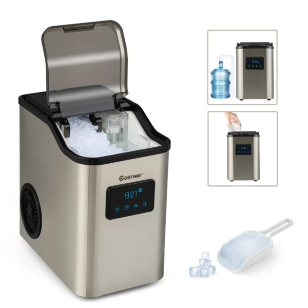 IJsblokjesmachine Crushed Ice Maker Ijsblokjesmaker Ijsmachine Incl. Schep Timer 2,5 L Watertank Zelfreinigende Functie 24 Kg Per Dag