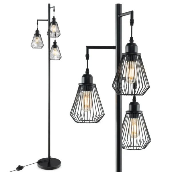 Industriële Vloerlamp In De Vorm Van Een Boom Hoge Vloerlamp Met 3 Ruitvormige Kappen Voetschakelaar Stabiele Voet Vintage Hoeklamp