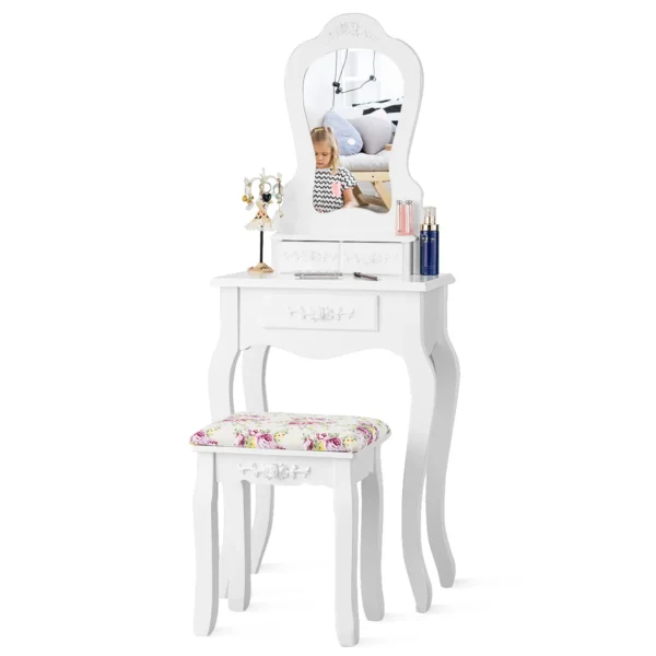 Kaptafel Set Met Waaiervormige Spiegel Make-Up Kaptafel Met Kussentje En 3 Lades Kaptafel Voor Cosmetica Opslag Afneembare Bovendeel
