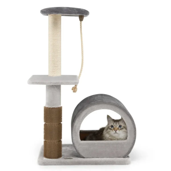 Kattenboom Met 3 Niveaus/Zitstok/Springplatform/Comfortabele Condo/Klimrek Voor Katten Binnenshuis/Borstel/Sisalpaal Grijs