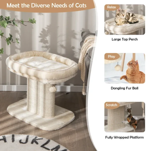 Kattenboom Toren Voor Kittens Katten Activiteiten Toren Met Grote Pluche Zitstok & Sisal Krabplaat Interactieve Bal Beige