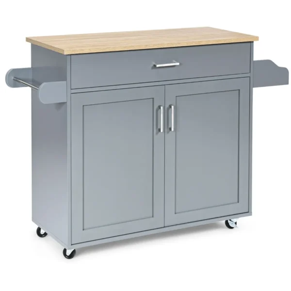 Keukeneiland Wagen Opbergwagen Op Wielen Grote Kast 116 X 40 X 85 Cm Grijs + Naturel