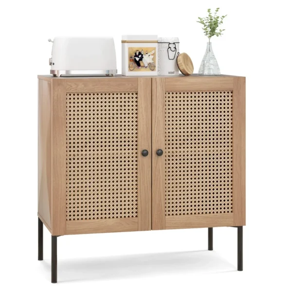 Keukenkast Met 2 Planken 2-Deurs Dressoir Verstelbare Plank Metalen Poten Boheemse Opslageenheid Voor Eetkamer Bijkeuken 80 X 40 X 80 Cm