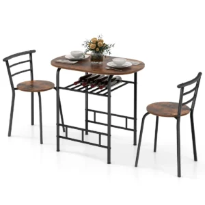 Keukentafel En Stoelenset Keukentafel En Stoel Voor 2 Personen Met Flessenhouder Ronde Eettafel Met Metalen Frame-Bruin