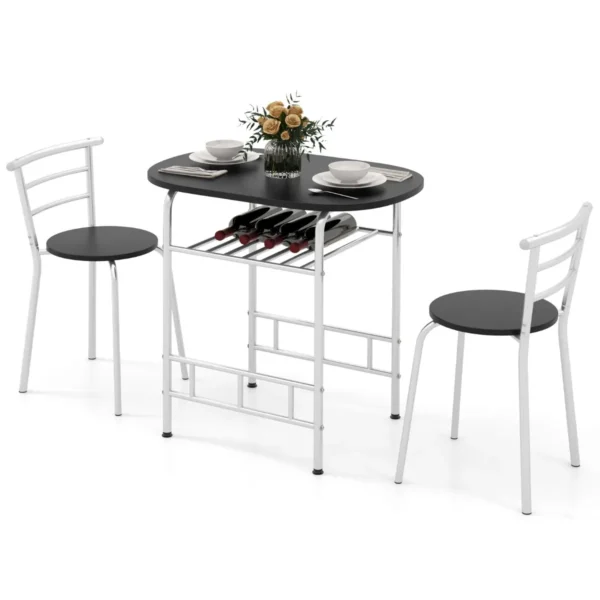 Keukentafel En Stoelenset Keukentafel En Stoel Voor 2 Personen Met Flessenhouder Ronde Eettafel Met Metalen Frame-Zwart En Zilver