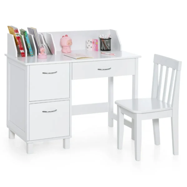 Kinderbureauset Met Stoel Schoolagenbureau Met Plank Open Plank En Opbergkast Jeugdschrijftafel Kinderbureau Om Te Tekenen Lezen (Wit)