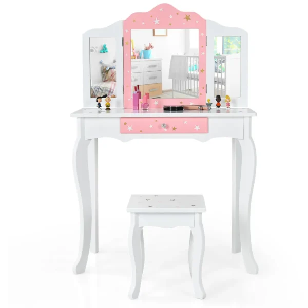 Kinderkaptafel Prinses Kaptafel Met Lade Inklapbare Spiegel Met Kaptafel Wit