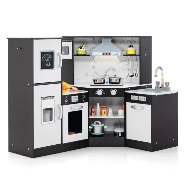 Kinderkeuken Voor Kinderen 3+ Hout Speelkeuken Met Licht En Geluid Houten Keuken Hoek Met Bord Incl. Accessoires (Koffie)