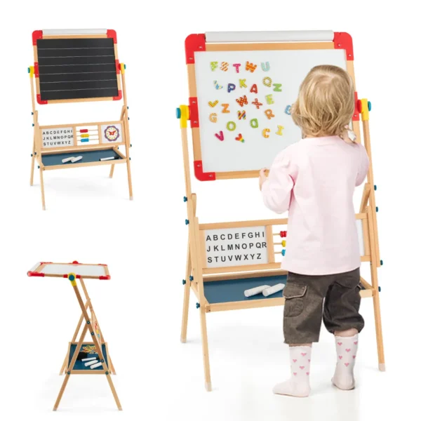 Kinderschildersezel Van Hout Dubbelzijdig 3-In-1 Schildersezel Kunstschildersezel Voor Kinderen Vanaf 3 Jaar