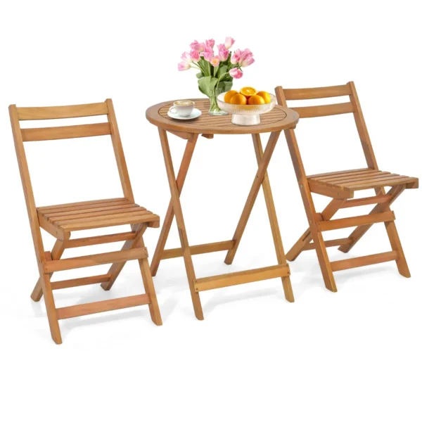 Klaptafel En Stoelenset Stevig Acaciahouten Frame Lattenbodem En Blad Stoelen Met Hoge Rugleuning Buitentafel En 2 Stoelen Opvouwbaar
