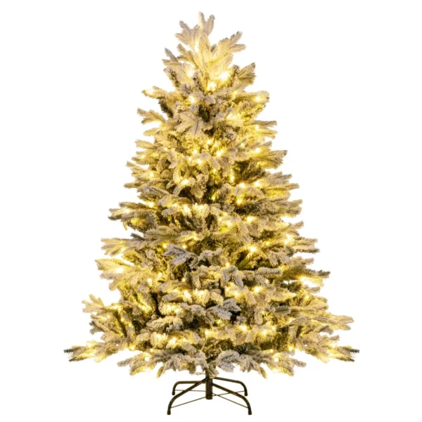 Kunstkerstboom Met Sneeuw En Verlichting Dennenboom Met 200 Warmwitte Ledlampen Kerstboom Kunstboom Wit-Groen 135 Cm