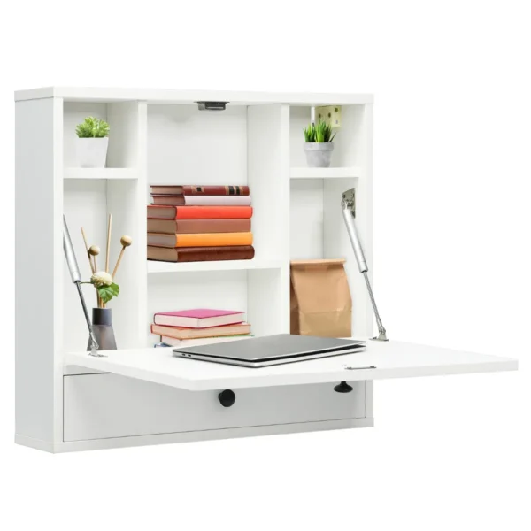 Laptop Wandbureau Zwevend Bureau Met Opbergplanken Lade Multifunctionele Tafel Met Opklapbaar Blad Voor Kleine Thuiskantoorruimtes