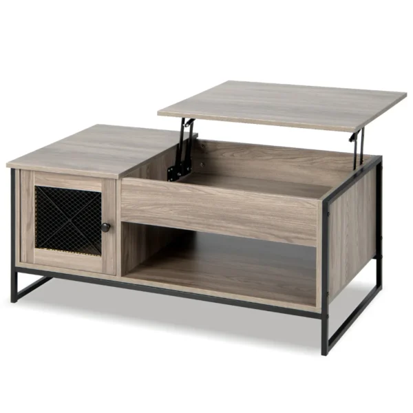 Lift Top Salontafel Met Pneumatische Lifting Multifunctionele Accenttafel Met Gesloten Compartiment & 2-Deurs Kast 106 X 55 X 44,5 Cm