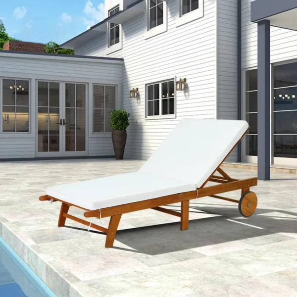 Ligstoel Houten Tuinligstoel Met Verstelbare Rugleuning Met Wielen En Kussens Strandligstoel Voor In De Tuin Natuurlijke Houtlook
