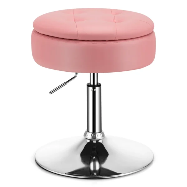 Make-up Kruk Met Opbergruimte 360° Draaibare Kruk In PU Leer Roze In Hoogte Verstelbaar (51-66cm)