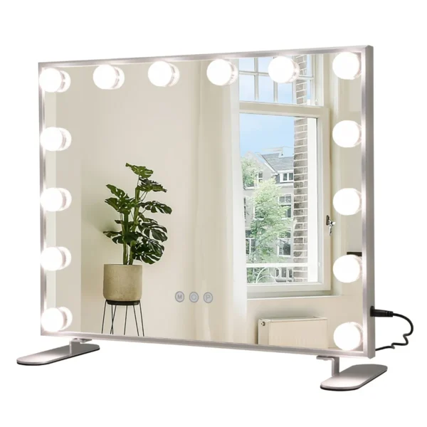 Make-Upspiegel Met LED-Verlichting 2-In-1 Tafel En Wandspiegel Met 14 Dimbare LED-Lampen 3 Lichtkleuren En Slimme Aanraakbediening Zilver