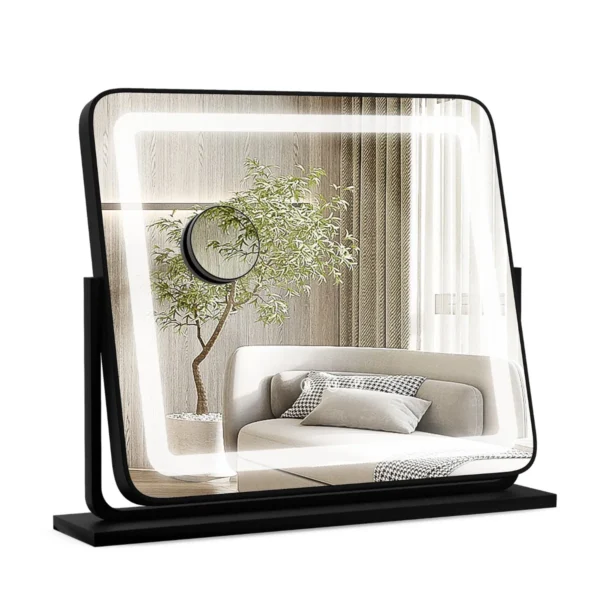 Make-Upspiegel Met Verlichting Tafelmodel LED-Verlichte Spiegel Met 3 Gekleurde Lichtstanden 360° Draaibare Met 5X Vergrotende Spiegel