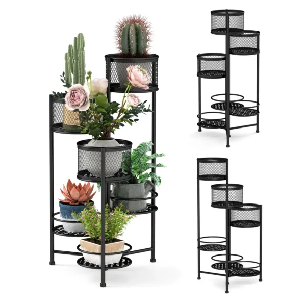 Metalen Plantenstandaard 6 Etages Draaibaar Design Bloementrap Voor Potplanten Bloempothouder In Laddervorm (Zwart)