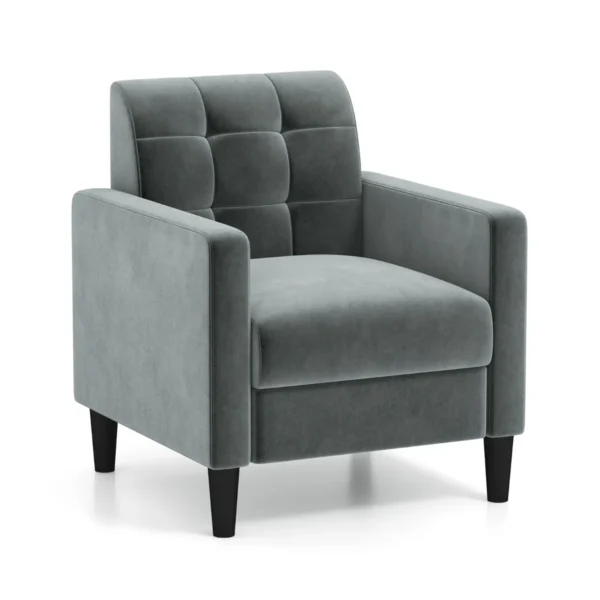 Mid-Century Moderne Fluwelen TV-Stoel Gestoffeerde Fauteuil Met Getufte Rugleuning Enkele Zijstoel Met Armleuningen -Grijs