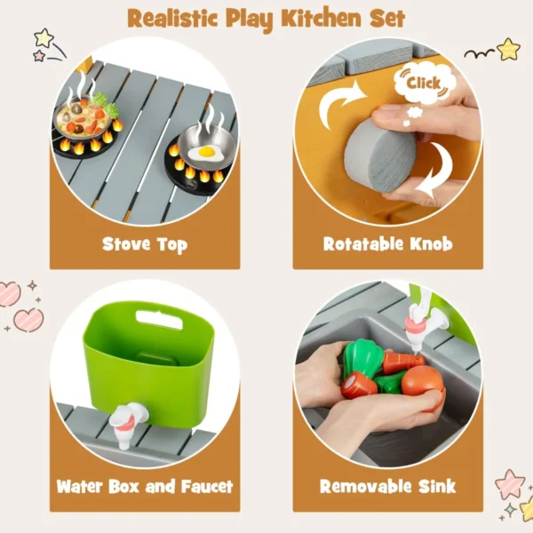 Modderkeuken voor kinderen outdoor met waterfunctie/haak/ afneembaar rek tuinkeuken voor kinderen vanaf 3 jaar orange 7