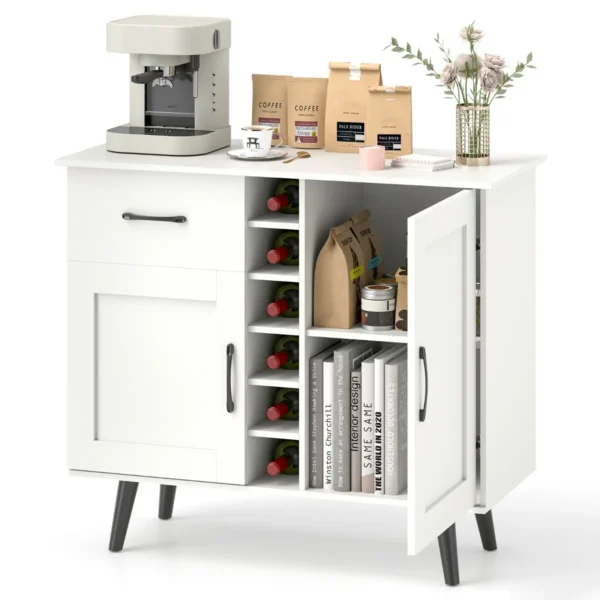 Modern Dressoir Met Wijnrek Voor 6 Flessen En 2 Verstelbare Planken Opbergmeubel Voor In De Keuken Woonkamer Of Eetkamer Wit