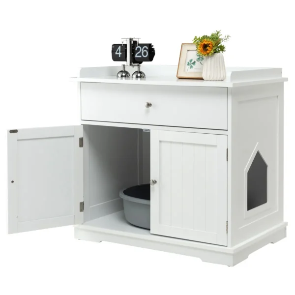 Moderne Decoratieve Kattenbak Bijzettafel Met Lade En 2 Deuren Voor Binnengebruik Wit