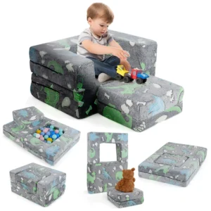 Modulaire kinderbank met kussen lichtgevende kinderbank met machinewasbare hoes en vulling van hoogwaardig schuim grijs 1