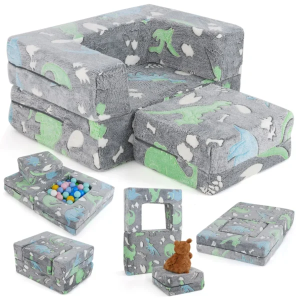 Modulaire kinderbank met kussen lichtgevende kinderbank met machinewasbare hoes en vulling van hoogwaardig schuim grijs 2