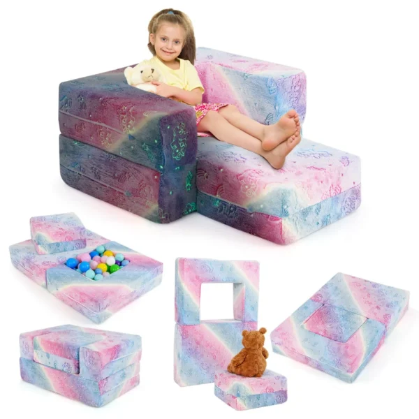 Modulaire kinderbank met kussen lichtgevende kinderbank met machinewasbare hoes en vulling van hoogwaardig schuim roze 1