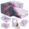 Modulaire kinderbank met kussen lichtgevende kinderbank met machinewasbare hoes en vulling van hoogwaardig schuim roze 2
