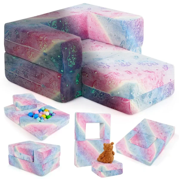 Modulaire kinderbank met kussen lichtgevende kinderbank met machinewasbare hoes en vulling van hoogwaardig schuim roze 2