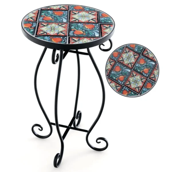 Mozaïek Bijzettafel Tuin Ronde Bistrotafel In Weerbestendige Keramische Tegels Salontafel Voor Buiten (Gekleurd)