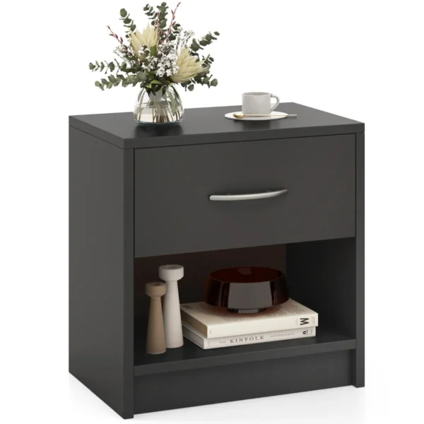 Nachtkastje Met Lade Nachtkastje Met Open Opbergplank Compacte Tafel Voor Kleine Ruimte Moderne Bijzettafel-Grijs