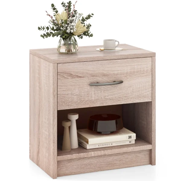 Nachtkastje Met Lade Nachtkastje Met Open Opbergplank Compacte Tafel Voor Kleine Ruimte Moderne Bijzettafel-Natuur