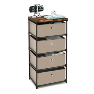 Nachtkastje met stoffen laden bijzettafel met metalen frame opbergkast stoffen commode voor slaapkamer woonkamer (bruin, 4 laden) 1