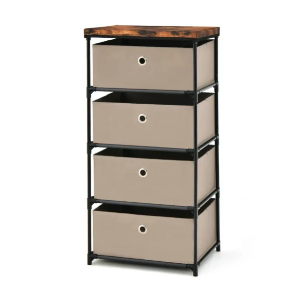 Nachtkastje met stoffen laden bijzettafel met metalen frame opbergkast stoffen commode voor slaapkamer woonkamer (bruin, 4 laden) 2